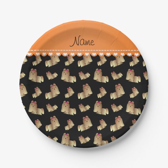 Personalisierter Name Black shih tzu dogs Pappteller (Vorderseite)