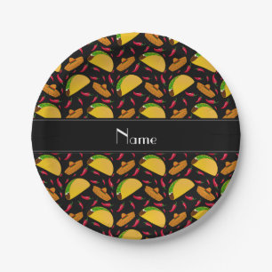 Personalisierter Name Black tacos sombreros Chili Pappteller
