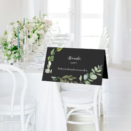 Personalisierter Name Black Wedage Foliage Platzkarte