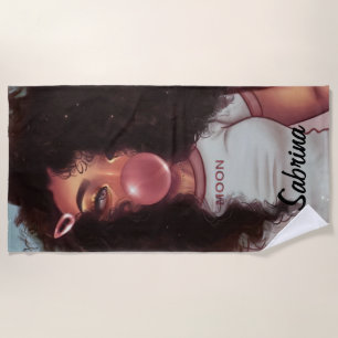Personalisierter Name Blase Black Girl Beach Handt Strandtuch