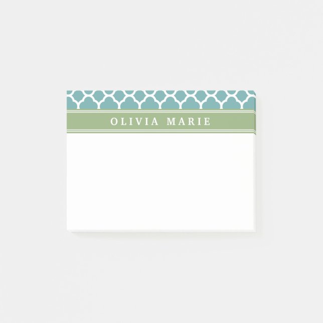 Personalisierter Name Blassblaues Quatrefolienmust Post-it Klebezettel (Vorderseite)
