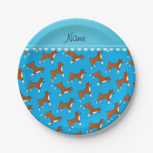 Personalisierter Name Blau-Basenji-Hunde Pappteller