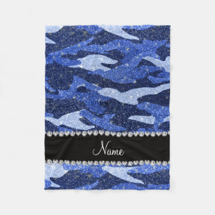 Personalisierter Name Blau-Glitzer-Tarnung Fleecedecke