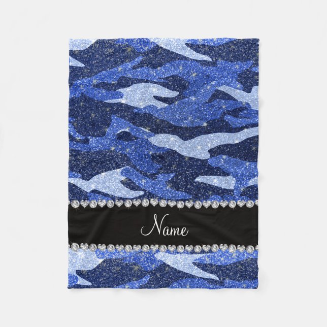 Personalisierter Name Blau-Glitzer-Tarnung Fleecedecke (Vorderseite)