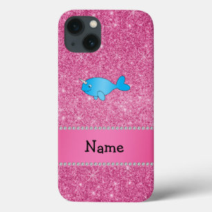 Personalisierter Name Blau Narwhal Pink Glitzer Case-Mate iPhone Hülle