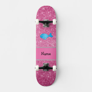 Personalisierter Name Blau Narwhal Pink Glitzer Skateboard