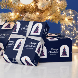 Personalisierter Name Blau Schachtel Weihnachtsbau Geschenkpapier