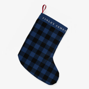 Personalisierter Name Blau Schwarz Buffalo Karo Ru Kleiner Weihnachtsstrumpf