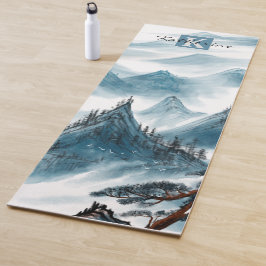Personalisierter Name Blau Weißer Berg Ansicht Yogamatte