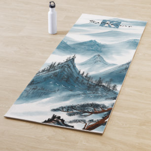 Personalisierter Name Blau Weißer Berg Ansicht Yogamatte
