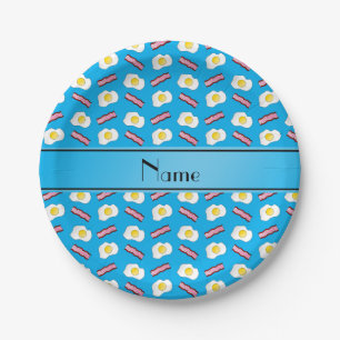 Personalisierter Name Blaue Eier mit Speck Pappteller