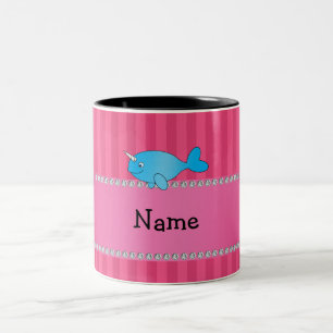 Personalisierter Name blaue Narkulpussstreifen Zweifarbige Tasse