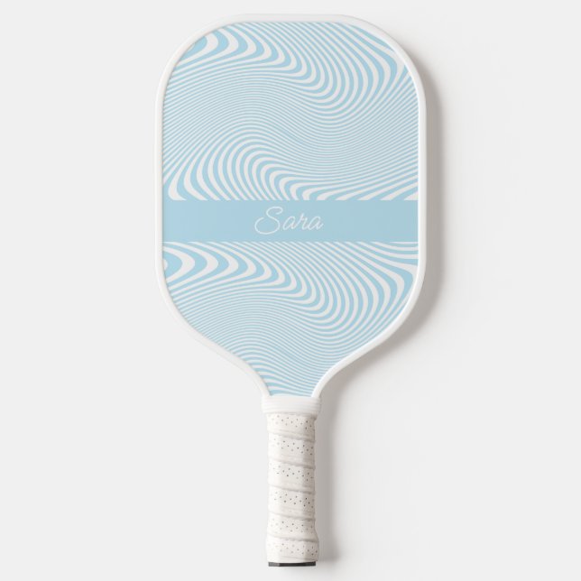 Personalisierter Name Blaue Welle Modernes Minimal Pickleball Schläger (Vorderseite)
