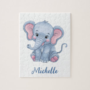 Personalisierter Name Blauer Elefant Puzzle