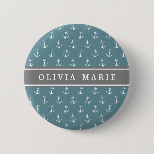 Personalisierter Name Blaues Ankermuster Button