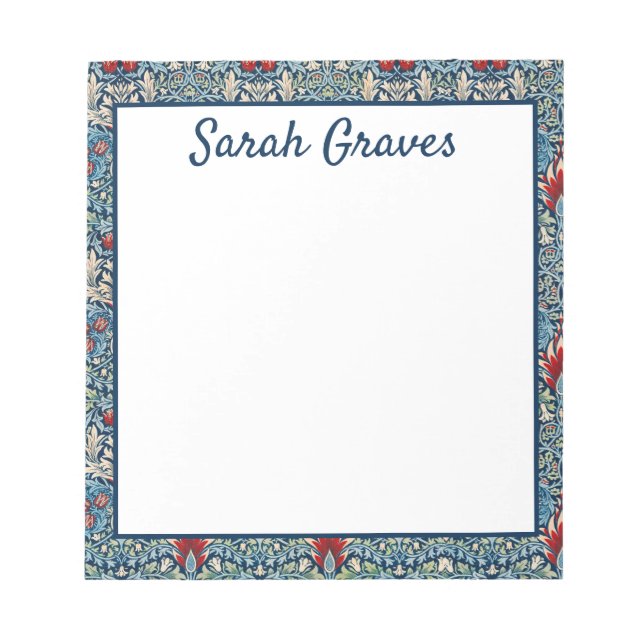 Personalisierter Name Blaues Blumenmuster Notizblock (Vorderseite)
