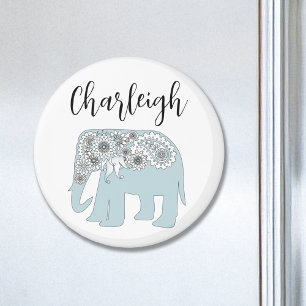 Personalisierter Name Blaues Paisley-Elefant Magnet