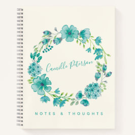 Personalisierter Name Blue Floral Wreath Stilvolle Notizbuch