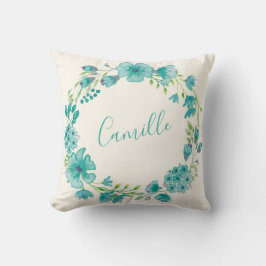 Personalisierter Name Blue Floral Wreath Wohngesta Kissen