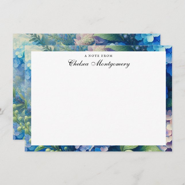 Personalisierter Name Blue Hydrangea Mitteilungskarte (Vorne/Hinten)