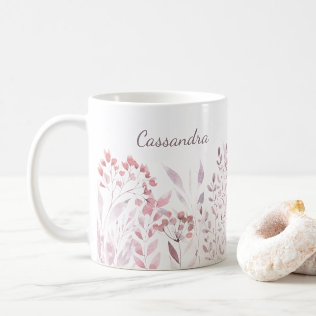 Personalisierter Name Blue Lavender Botanical Foli Kaffeetasse (Mit Donut)