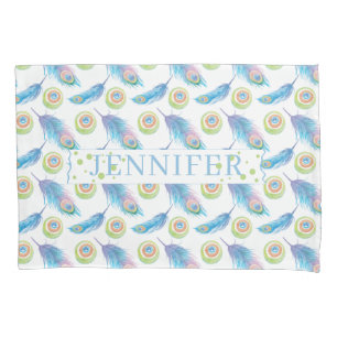Personalisierter Name Blue Peacock Feathers Hinter Kissenbezug