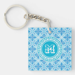 Personalisierter Name Blue Trellis Print White Tex Schlüsselanhänger