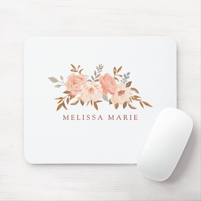 Personalisierter Name Blush Fall Blumenfarben Mousepad (Mit Mouse)