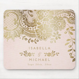Personalisierter Name Blush Gold Vintage-Spitze Mousepad