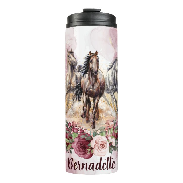 Personalisierter Name Blush Pink Pferd als angesch Thermosbecher (Vorderseite)
