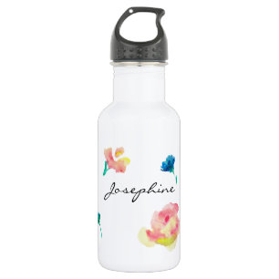 Personalisierter Name, Boho Blume Aquarellmalerei Edelstahlflasche