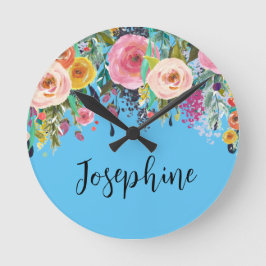 Personalisierter Name Boho BlumenzIMMER Kinderzimm Runde Wanduhr