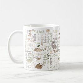 Personalisierter Name Boho doodle Dinosaurier grün Kaffeetasse