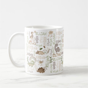 Personalisierter Name Boho doodle Dinosaurier grün Kaffeetasse