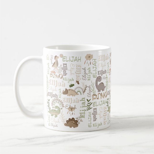 Personalisierter Name Boho doodle Dinosaurier grün Kaffeetasse (Links)