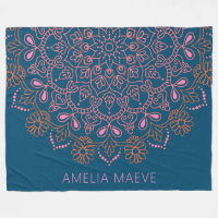 Personalisierter Name Boho Mandala Floral Blau Ros