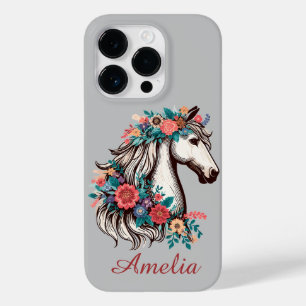 Personalisierter Name Boho Pferd mit Blume Case-Mate iPhone 14 Pro Hülle