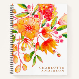 Personalisierter Name Boho Pink und Orange Floral Notizbuch