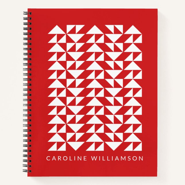 Personalisierter Name Bold Red Geometric Modern Notizbuch (Vorderseite)