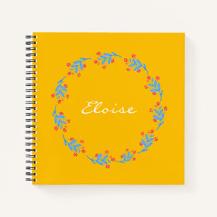 Personalisierter Name Bold Yellow Floral Writer Notizbuch