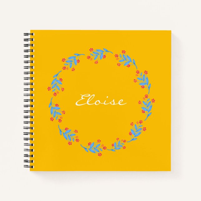 Personalisierter Name Bold Yellow Floral Writer Notizbuch (Vorderseite)