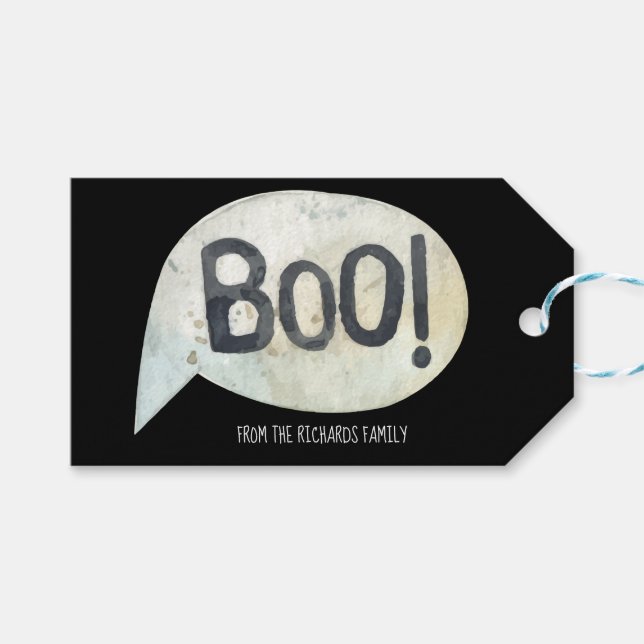 Personalisierter Name Boo Halloween Geschenkanhänger (Vorderseite (Horizontal))