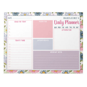 Personalisierter Name Botanisches Muster Tagesplan Notizblock