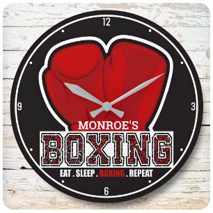 Personalisierter NAME Boxer Boxing Glove Prize Fig Große Wanduhr