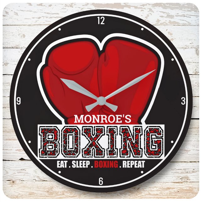 Personalisierter NAME Boxer Boxing Glove Prize Fig Große Wanduhr (Von Creator hochgeladen)