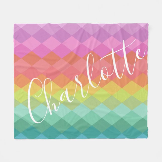 Personalisierter Name Bright farbenfrohe Regenboge Fleecedecke (Vorderseite (Horizontal))