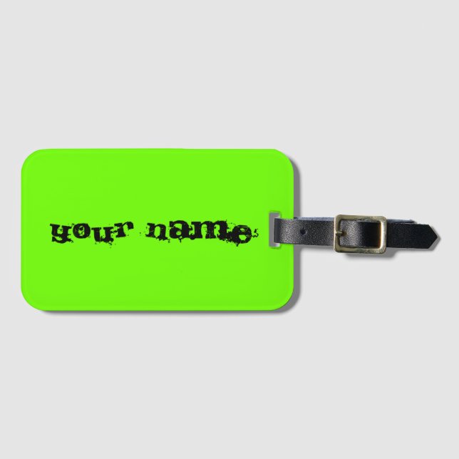Personalisierter Name Bright Fluorescent Neon Gree Gepäckanhänger (Vorderseite (Horizontal))