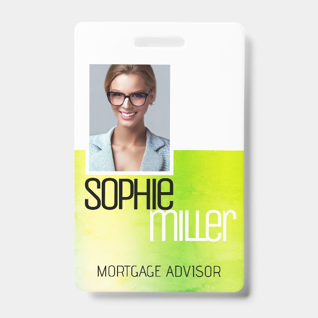 Personalisierter Name Bright Green Watercolor Stil Ausweis (Vorderseite)