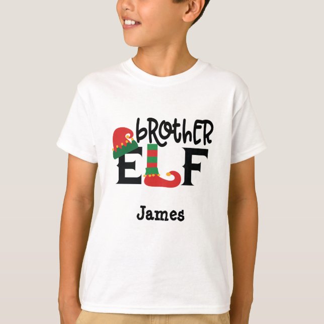 Personalisierter Name Bruder Elf Weihnachtsmann T  T-Shirt (Vorderseite)