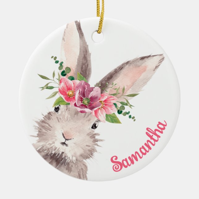 Personalisierter Name Bunny Rabbit Girl pink Keramik Ornament (Vorne)